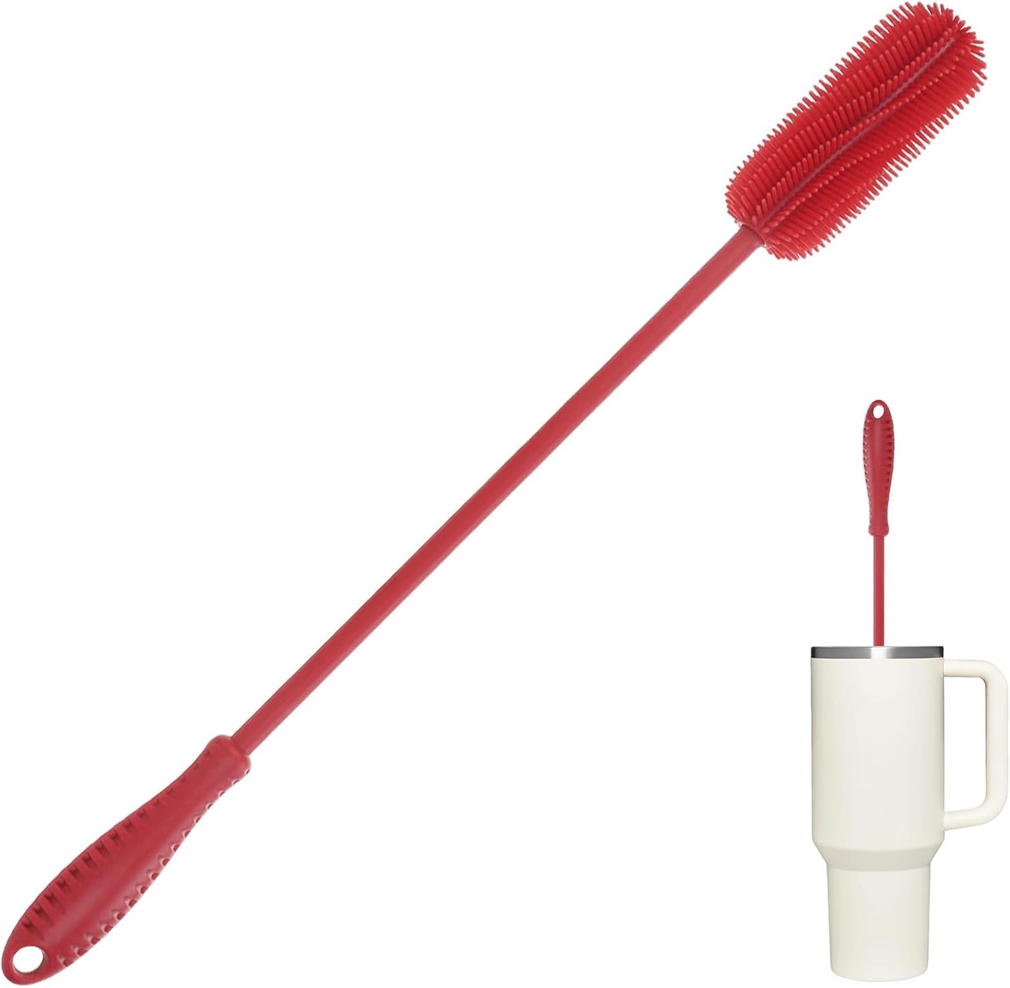 Silicone Bottle Cleaning Brush with Long Handle, 12.5" Water Bottle Cleaner for Baby Bottles, Hydro Flask, Sports Bottle, Vase, Glassware, Perfect for Smaller Diameter Bottle Openings (One Pack)