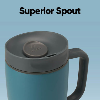 Owala SmoothSip Slider Insulated Stainless Steel Coffee Tumbler, Reusable Iced Coffee Cup, Hot Coffee Travel Mug, BPA Free 20 oz, Grey/Blue (High Dive)