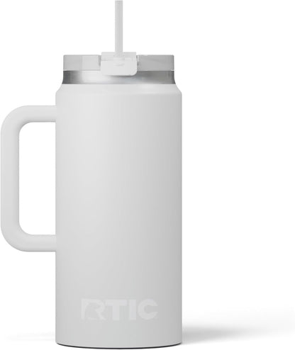 RTIC 64oz Road Trip Tumbler with Handle, Lid and Straw, Ceramic Lined, Insulated, Stainless Steel, Double Wall Vacuum-Insulation, Travel Cup, Cool Grey