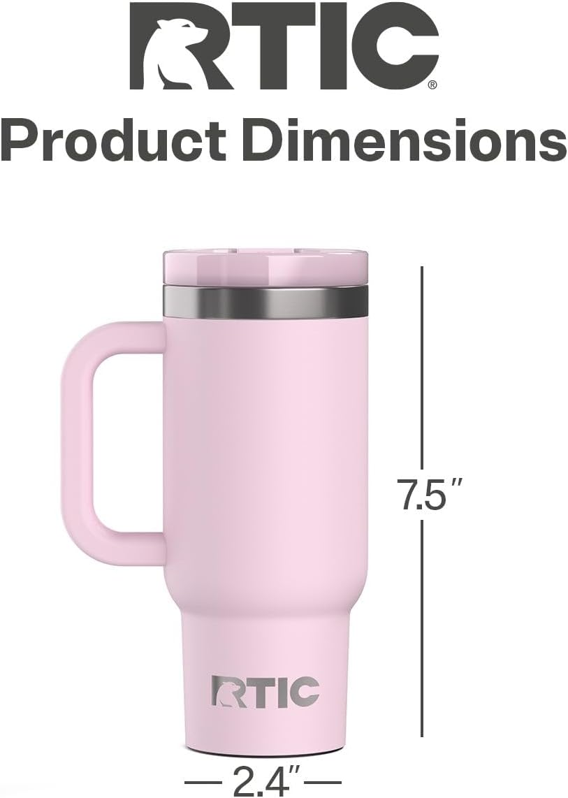 RTIC Little Road Trip Tumbler 16oz for Kids with Straw Lid and Handle, Ceramic Lined, Insulated Stainless Steel Travel Water Mug Cup, Leak-Proof, RTIC Ice Glitter
