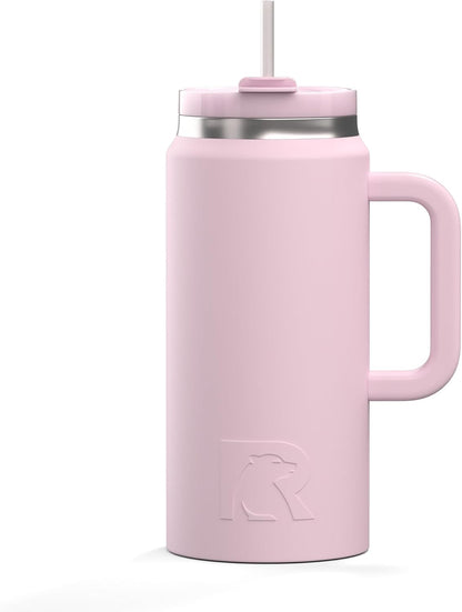 RTIC 64oz Road Trip Tumbler with Handle, Lid and Straw, Ceramic Lined, Insulated, Stainless Steel, Double Wall Vacuum-Insulation, Travel Cup, Cool Grey