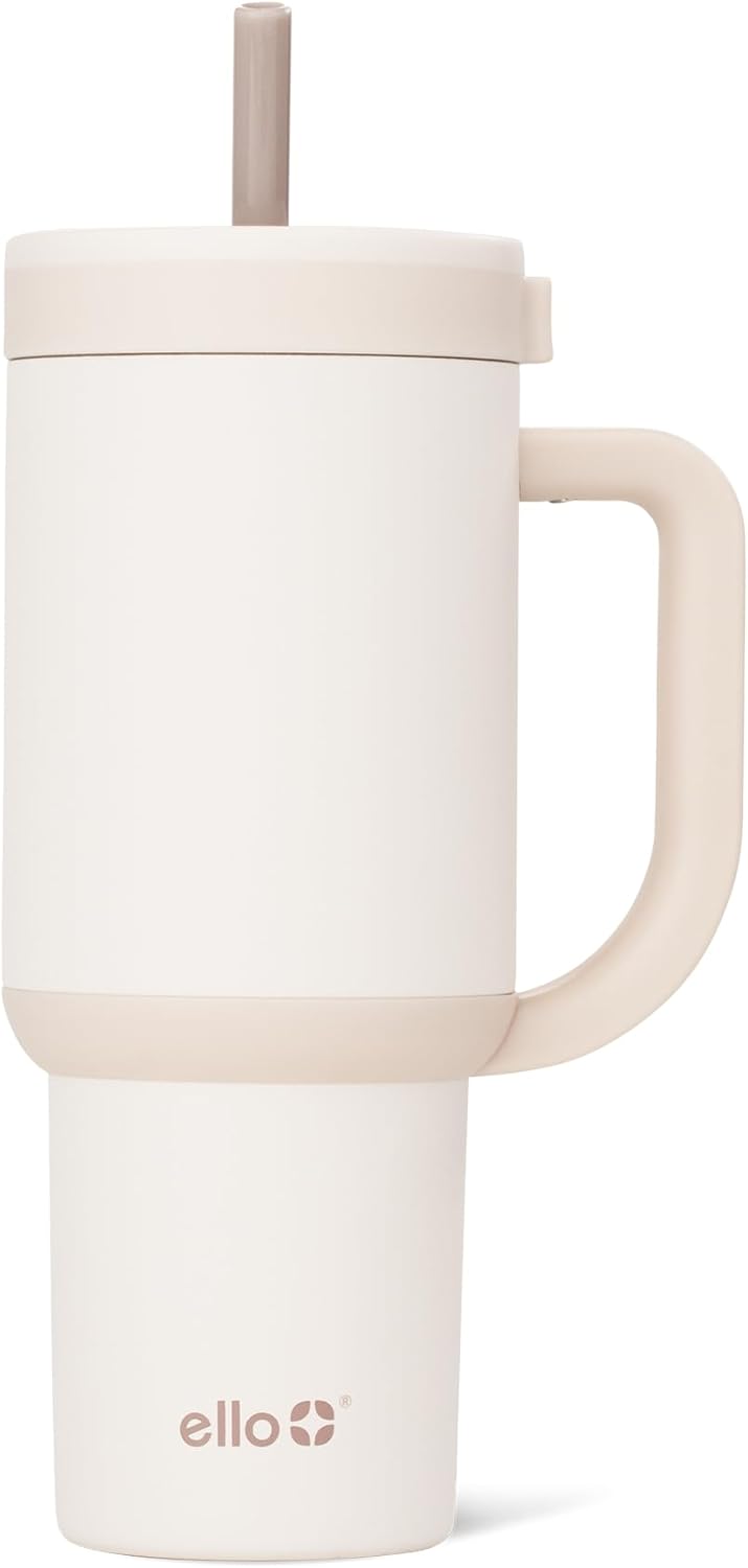 Ello Oasis 40 oz Tumbler with Handle & Retracting Straw | Reusable Insulated Stainless Steel Cup 100% Leakproof, Gifts for Teens Women Men | Keeps cold for 24 Hours, Cup Holder Friendly, Daisies