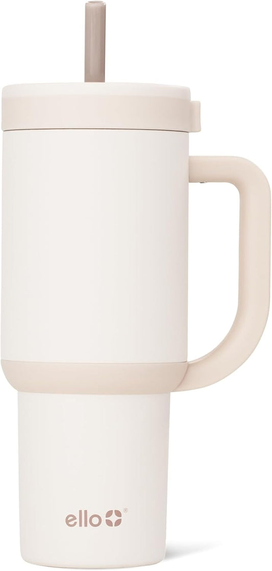 Ello Oasis 40 oz Tumbler with Handle & Retracting Straw | Reusable Insulated Stainless Steel Cup 100% Leakproof, Gifts for Teens Women Men | Keeps cold for 24 Hours, Cup Holder Friendly, Daisies