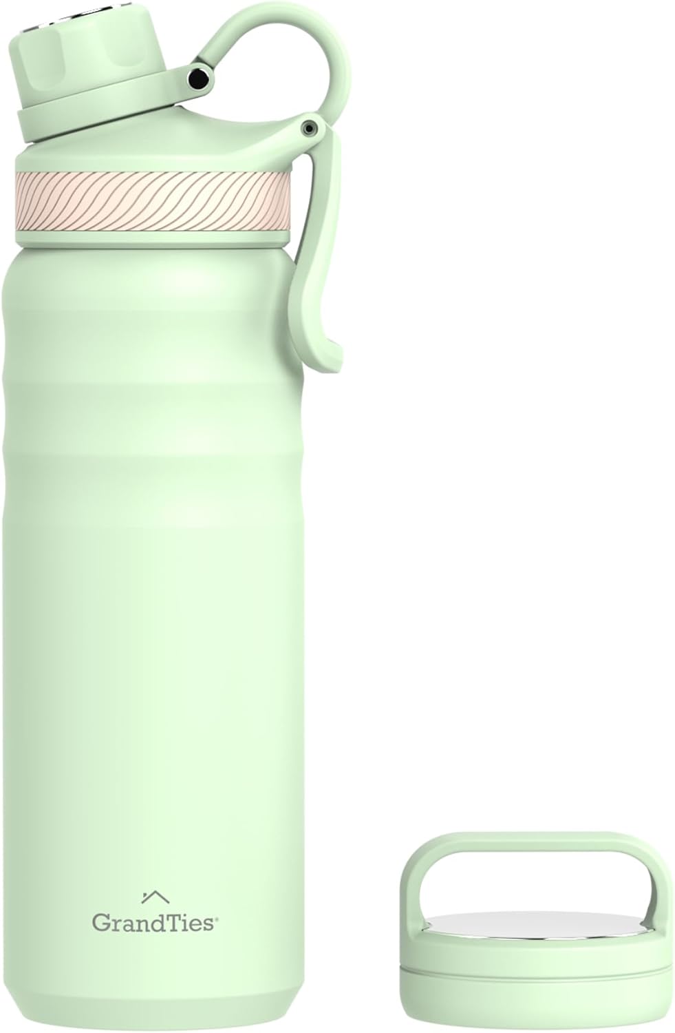 GRANDTIES 2 Lids Sports Stainless Steel Water Bottles – Wide Mouth Vacuum Insulated Reusable Leak Proof BPA-Free Travel Metal Canteen, Thermal Bottles for Men Women Gym (Ivory White 32 oz)