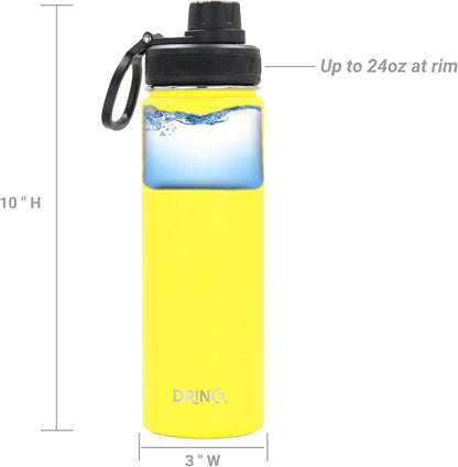 Drinco Stainless Steel Water Bottle Spout Lid Vacuum Insulated Double Wall Water Bottle Wide Mouth (40oz 32oz 22oz 18oz 14oz) Leak Proof Keep Cold Sport Camping Hiking (22 oz, 22oz Black)