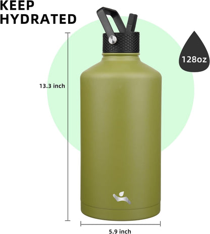 Konokyo 22oz Stainless Steel Bottles with 3 Lids Sport Insulated Water Bottle,Mint
