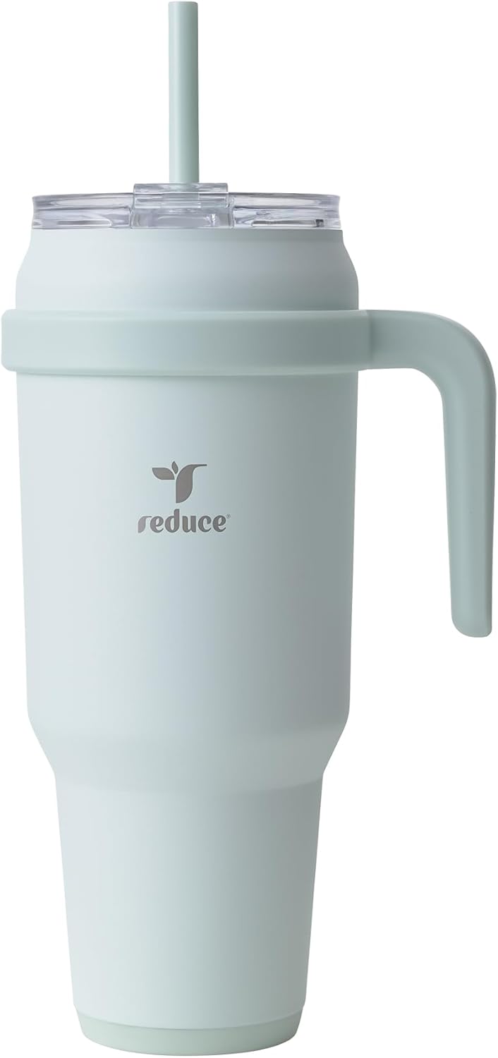 REDUCE 24 oz Stainless Steel Tumbler with Handle - Dual-Wall Vacuum Insulated Travel Mug, Sweat-Proof Lid & Reusable Straw - Keeps Drinks Cold for 24 Hrs, Fits Cupholders, Dishwasher Safe - Lilac Bud