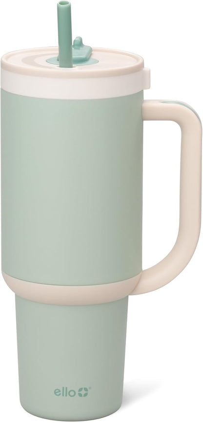 Ello Oasis 40 oz Tumbler with Handle & Retracting Straw | Reusable Insulated Stainless Steel Cup 100% Leakproof, Gifts for Teens Women Men | Keeps cold for 24 Hours, Cup Holder Friendly, Daisies
