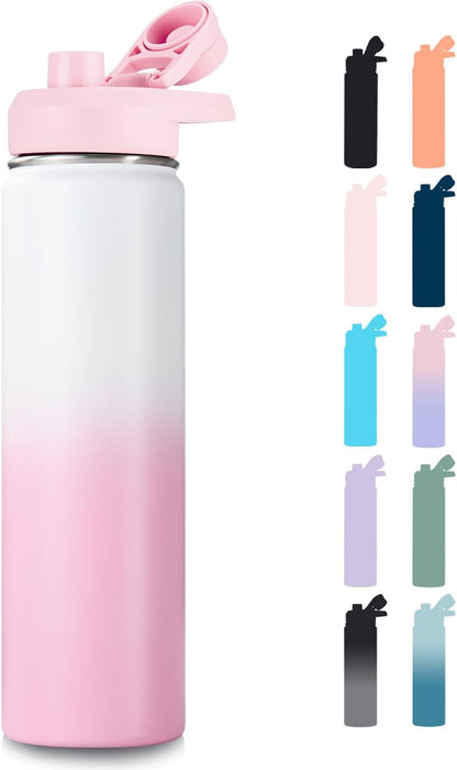 Fijinhom 24 oz Insulated Water Bottle with Handle, 304 Stainless Steel Water Bottles with Wide Mouth, Double Wall Vacuum Sports Water Bottle, BPA Free, Keep Cold and Hot, Black | with Handle