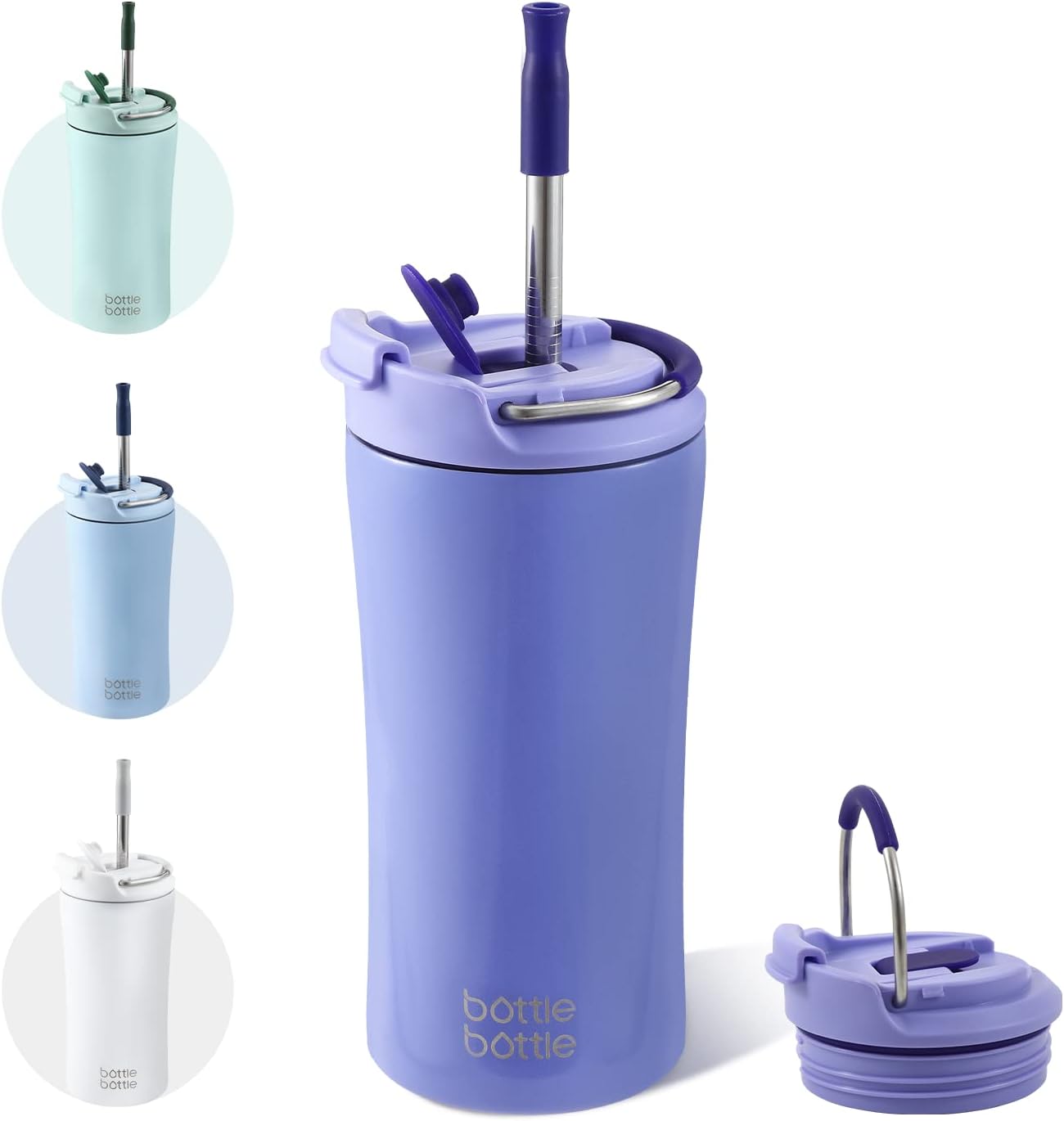 BOTTLE BOTTLE Coffee Tumbler with Dual-use Lid and Straw Double Walled Iced Travel Coffee Mug for Woman and Man 12 oz Stainless Steel Insulated Tumbler with Handle (blue)