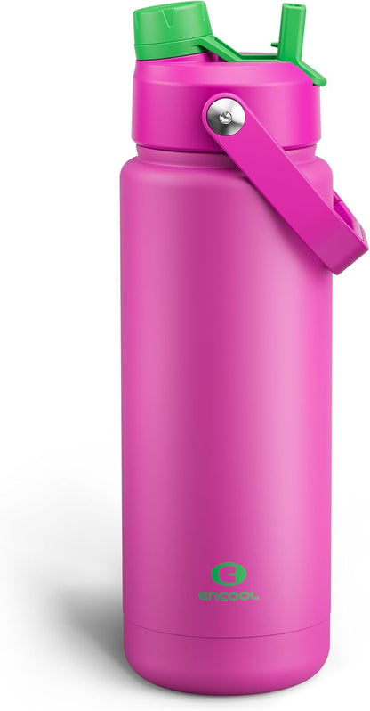 ENCOOL Insulated Water Bottle with Straw Stainless Steel Water Bottle, Leak-Proof, BPA-Free, Double Wall Vacuum Keeps Cold for 24 Hours for Sports, Travel, School (26 oz, Cotton Candy) - Colors B