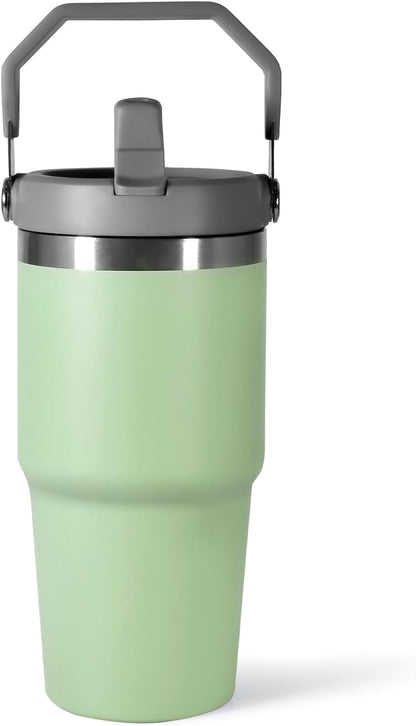 30 oz Tumbler with Handle and Straw Lid, Double Walled Vacuum Insulated Water Bottle Leakproof Tumbler Travel Coffee Mug Thermal Cup, Cupholder Friendly for Office, Home, Sport, Pink