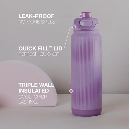 ZULU Powerfill Pro 32oz Stainless Steel Water Bottle with Quick Fill Lid, Triple Walled Vacuum Insulated Metal, Leak Proof Locking Lid, Sip and Chug, Reusable BPA Free, High Tide