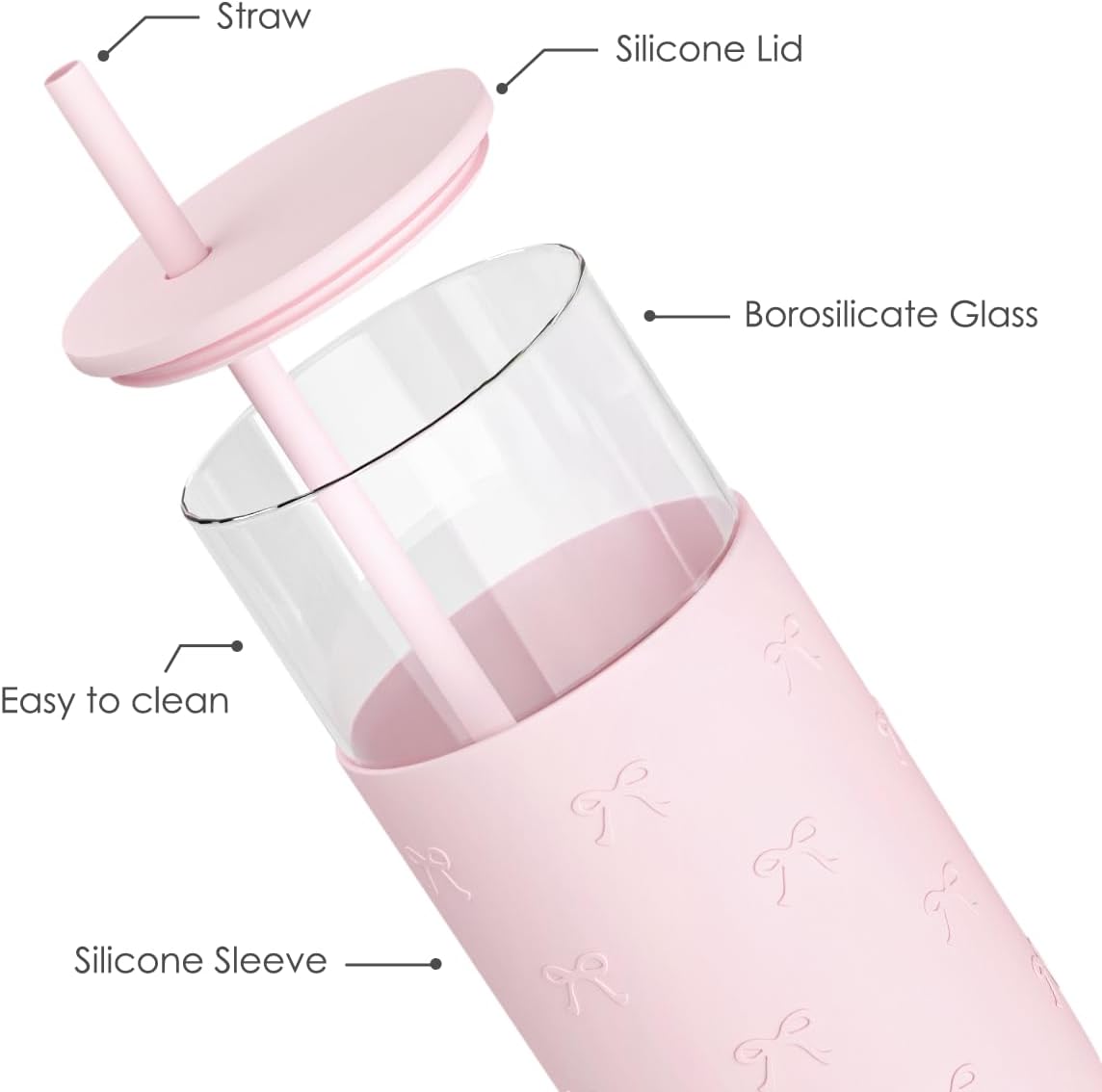 SANDJEST Glass Tumbler with Straw and Lid, Glass Water Bottle with Silicone Sleeve 20oz, Smoothie, Iced Coffee Cup, Gifts for Women Teen Girls Birthday Christmas (Cream)