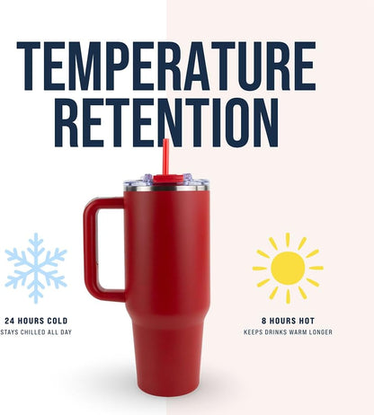 Hogg Big Swig 40 oz Tumbler with Handle and Straw - Red, 40oz Insulated Stainless Steel, Water Tumbler with Straw, Water Cup with Handle, Versatile Leak Proof Lid