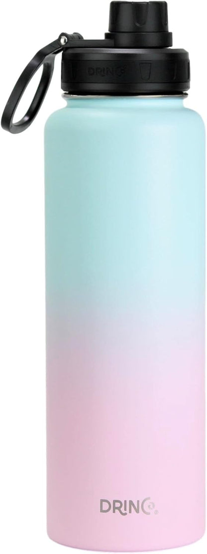 Drinco Stainless Steel Water Bottle Spout Lid Vacuum Insulated Double Wall Water Bottle Wide Mouth (40oz 32oz 22oz 18oz 14oz) Leak Proof Keep Cold Sport Camping Hiking (22 oz, 22oz Black)