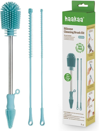 Haakaa Silicone Cleaning Brush Kit – Household Cleaning Brushes for Bottles and Crevices – Food-Grade Silicone: Dishwasher Safe (Brush-Blush)