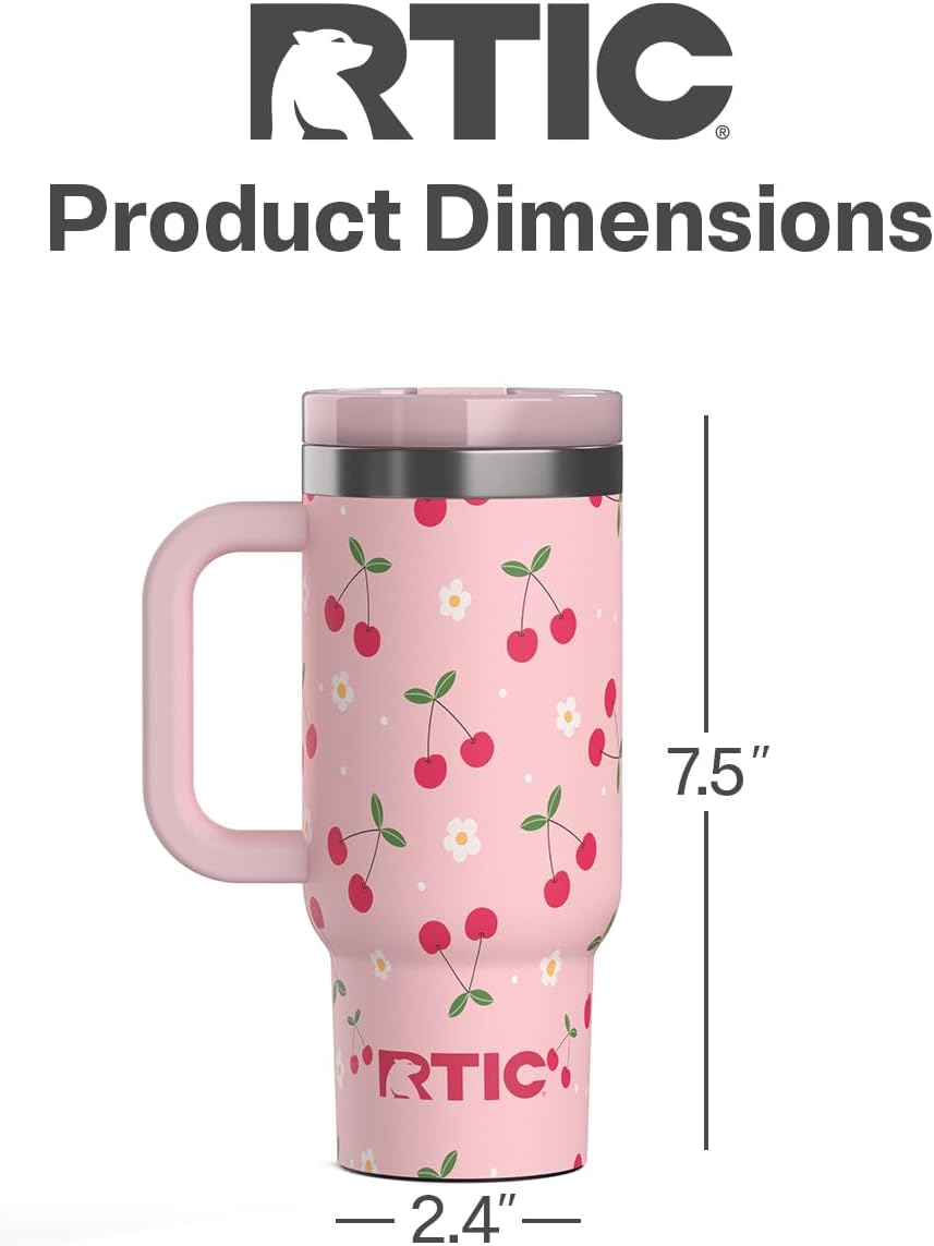 RTIC Little Road Trip Tumbler 16oz for Kids with Straw Lid and Handle, Ceramic Lined, Insulated Stainless Steel Travel Water Mug Cup, Leak-Proof, RTIC Ice Glitter