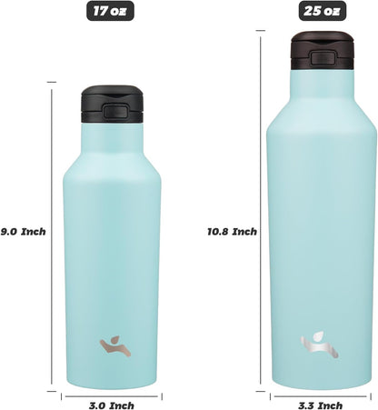 Konokyo Insulated Water Bottle with Straw,25 OZ Double Wall Vacuum Stainless Steel Water Flask with 2 Lids,Black