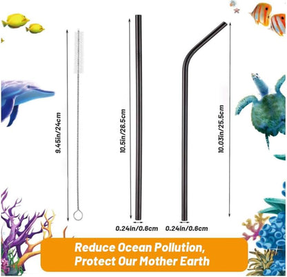 VEHHE Metal Straws Stainless Steel Straws Drinking Straws Reusable - 10.5" Ultra Long 4 + 1 - W/Cleaning Brush for 20/30 Oz for Yeti RTIC SIC Ozark Trail Tumblers (2 Straight|2 Bent|1 Brush)