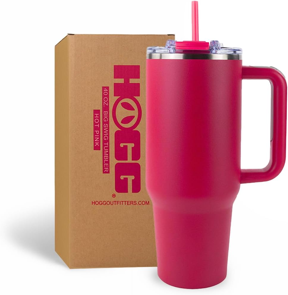 Hogg Big Swig 40 oz Tumbler with Handle and Straw - Red, 40oz Insulated Stainless Steel, Water Tumbler with Straw, Water Cup with Handle, Versatile Leak Proof Lid