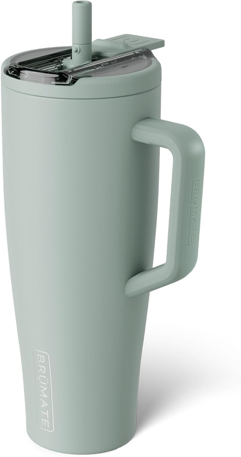 BrüMate Era Flip 30oz Tumbler with 100% Leakproof Covered Straw Lid | Hygienic Covered Straw | Insulated Stainless Steel Water Bottle with Handle | Cup Holder Friendly | BPA-Free (Sage)