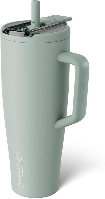 BrüMate Era Flip 30oz Tumbler with 100% Leakproof Covered Straw Lid | Hygienic Covered Straw | Insulated Stainless Steel Water Bottle with Handle | Cup Holder Friendly | BPA-Free (Sage)