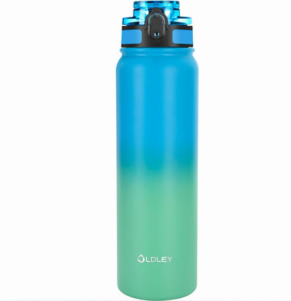 Oldley Insulated Water Bottle 20oz for Adults Kids Stainless Steel Water Bottles with Straw/Chug/Carabiner 3 Lids Fruit Strainer Double Wall Vacuum Wide Mouth BPA Free Leak-Proof for School Travel