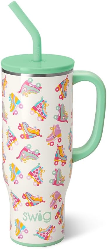 Swig Life 40oz Mega Mug, 40 oz Tumbler with Handle and Straw, Cup Holder Friendly, Dishwasher Safe, Extra Large Insulated Tumbler, Stainless Steel (Pickleball)