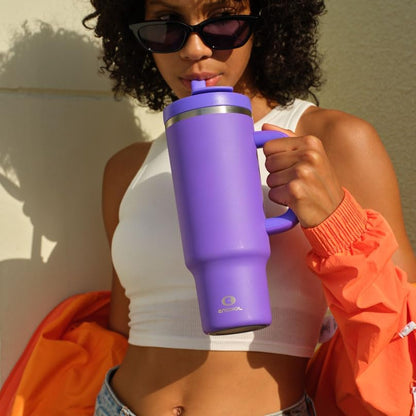 40 oz Tumbler with Handle and Straw: Stainless Steel Insulated Tumbler Keeps Cold for 24 Hours, Leakproof Travel Cup Fits in Cup Holder and BPA-Free, Cotton Candy
