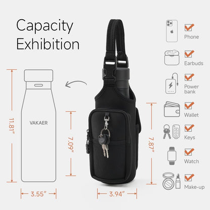 VAKAER Magnetic Gym Bag, Water Bottle Carrier Holder with Phone Pocket & Adjustable Strap,10 Ultra-Strong Magnets Stick to Fitness equipment, Workout Accessories Pouch for Women & Men