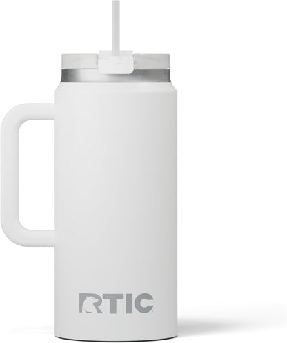 RTIC 64oz Road Trip Tumbler with Handle, Lid and Straw, Ceramic Lined, Insulated, Stainless Steel, Double Wall Vacuum-Insulation, Travel Cup, Cool Grey