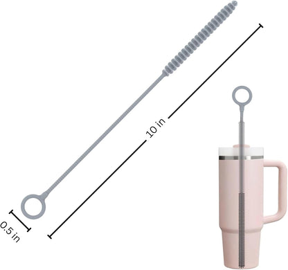 Silicone Bottle Brush & Silicone Straw Cleaner Set – 12.5” Long Handle, Flexible, Odor-Resistant, Dishwasher Safe – for Water Bottles, Baby Bottles, Tumblers & Straws (Grey)