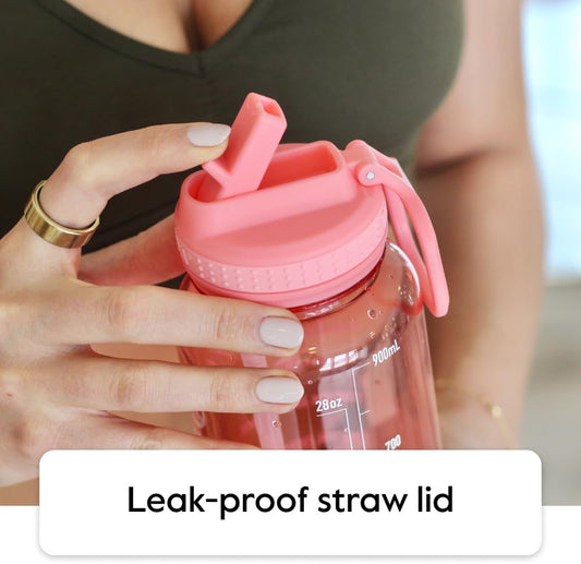 Takeya Motivational Water Bottle with Straw Lid and Time Marker (64 oz, Vivacity Purple) - Leakproof, BPA Free Water Bottle for Daily Intake Tracking