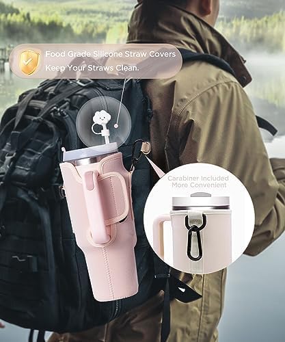 dabria Water Bottle Carrier Bag with Phone Pocket for Stanley 40/30 oz Tumbler Neoprene Water Bottle Holder Pouch with Adjustable Strap Bollus with Straw Cover for Stanley Cup Accessories