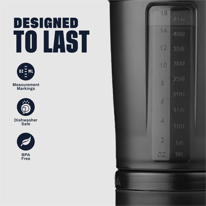 BlenderBottle Shaker Bottle with Pill Organizer and Storage for Protein Powder, Classic V2 ProStak System, 22-Ounce, Midnight Black