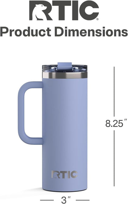 RTIC 20oz Road Trip Travel Mug with Lid and Handle, Ceramic Lined, Insulated, Stainless Steel, Metal, Double Wall Vacuum-Insulation, Portable Coffee, Tea Cup for Hot and Cold Drink, Black