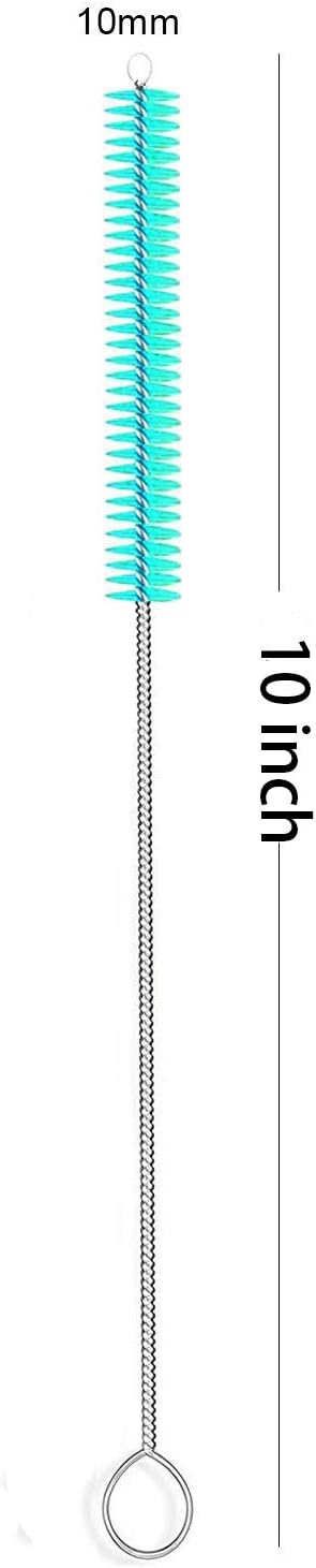 Long Straw Brush Cleaner (10 Pack), Flexible Nylon Tube Cleaning Brushes with 0.4" Bristles, Rust-Proof Stainless Steel Wire Washer for Reusable Tumblers, Sports Bottles & Pipes (10 Inch)