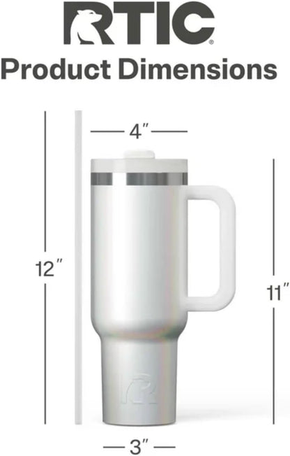 RTIC 40 oz Ceramic Lined Road Trip Tumbler, Leak-Resistant Lid with Straw, White Glitter