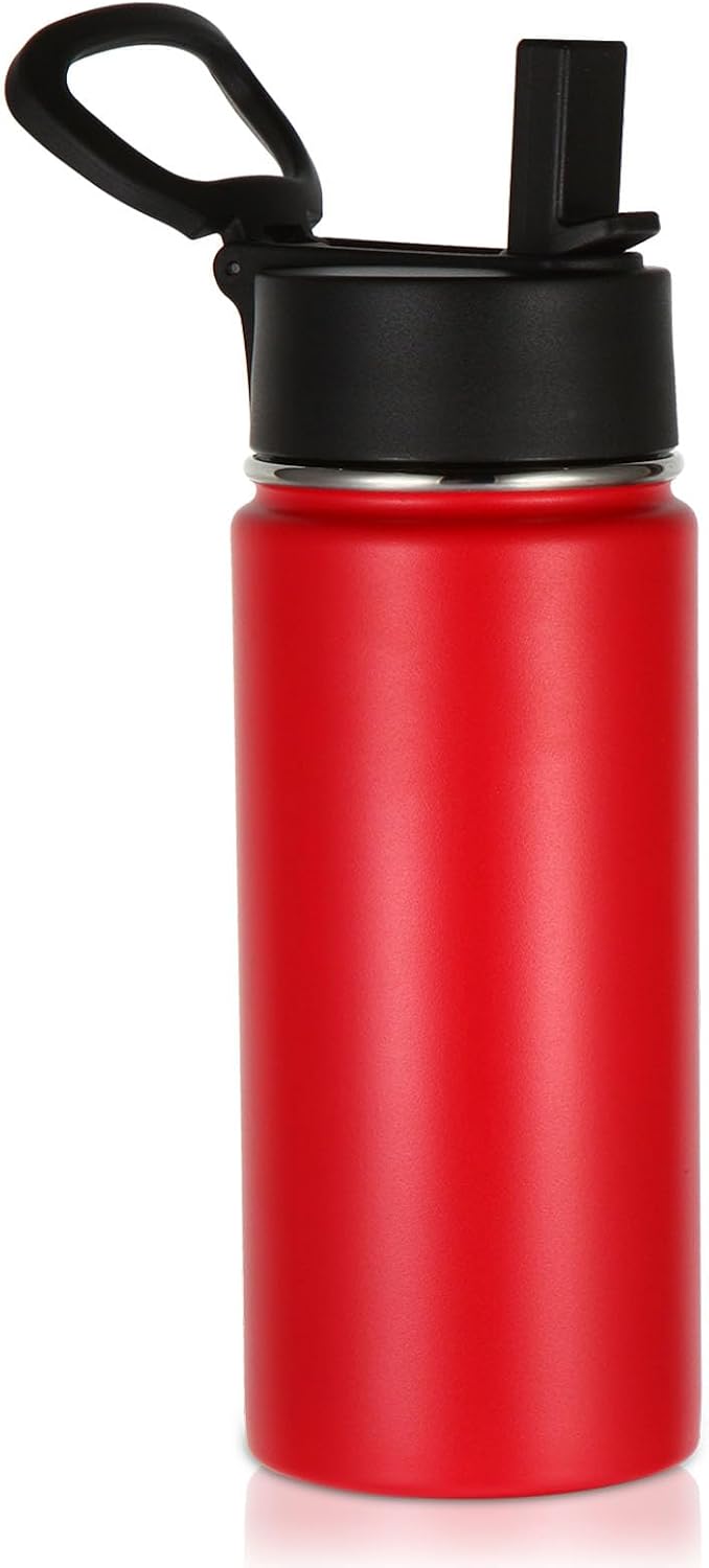 Volhoply 16 OZ Kids Water Bottle Bulk 8 Pack,Insulated Sports Bottles with Straw Lid,Stainless Steel Bottle with Handle Keep Cold & Hot,Double Wall Vacuum Tumbler Cups for School(Eight Color, 8)