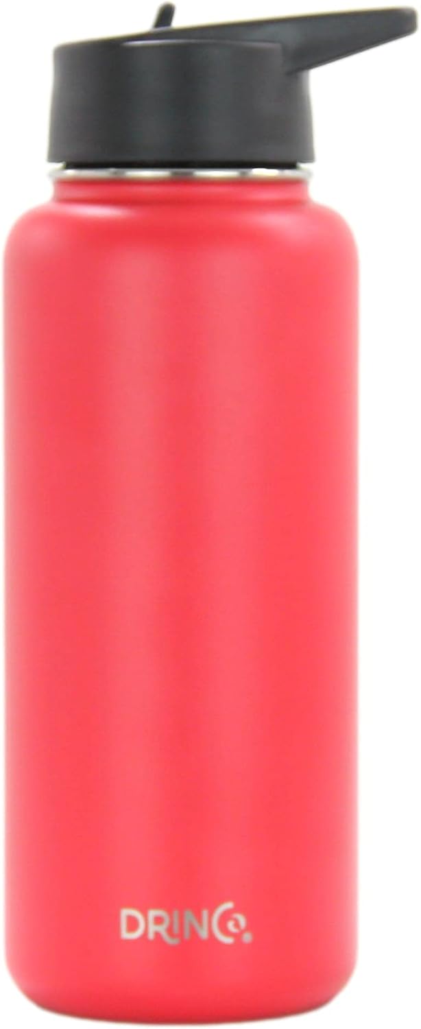 Drinco Stainless Steel Water Bottle Spout Lid Vacuum Insulated Double Wall Water Bottle Wide Mouth (40oz 32oz 22oz 18oz 14oz) Leak Proof Keep Cold Sport Camping Hiking (22 oz, 22oz Black)