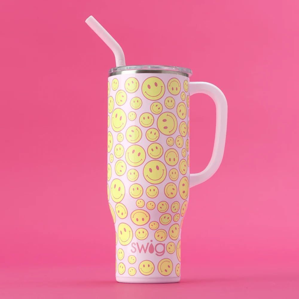 Swig Life 40oz Mega Mug, 40 oz Tumbler with Handle and Straw, Cup Holder Friendly, Dishwasher Safe, Extra Large Insulated Tumbler, Stainless Steel (Pickleball)