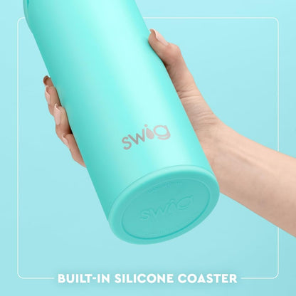 Swig Life 36oz Insulated Water Bottle, Travel Water Bottle with Straw and Lid, Cup Holder Friendly, Stainless Steel (Pickleball)