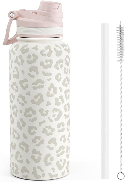 SANDJEST Pickleball Stainless Steel Water Bottle with Strap 32oz, Insulated Bottles with Straw and Spout Lid for Gym Sports Travel Outdoor, Gifts for Women Girls Birthday Christmas