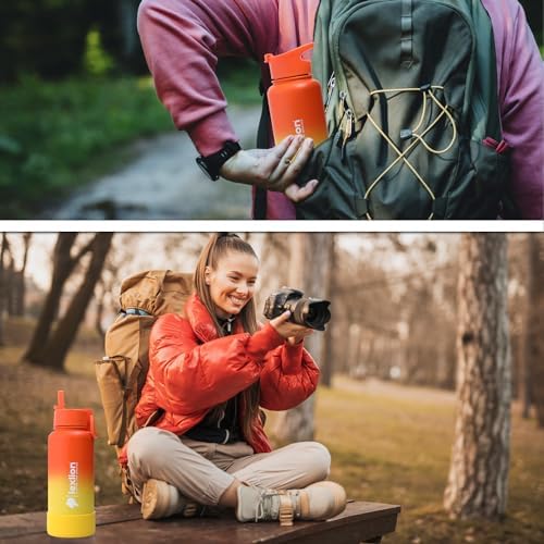 Lexlion Tea Infuser Water Bottle 32 Oz – Triple Wall Insulated Stainless Steel, Loose Leaf & Fruit Strainer, 3 Leakproof Lids, BPA-Free Silicone Sleeve, Reusable Thermal Mug