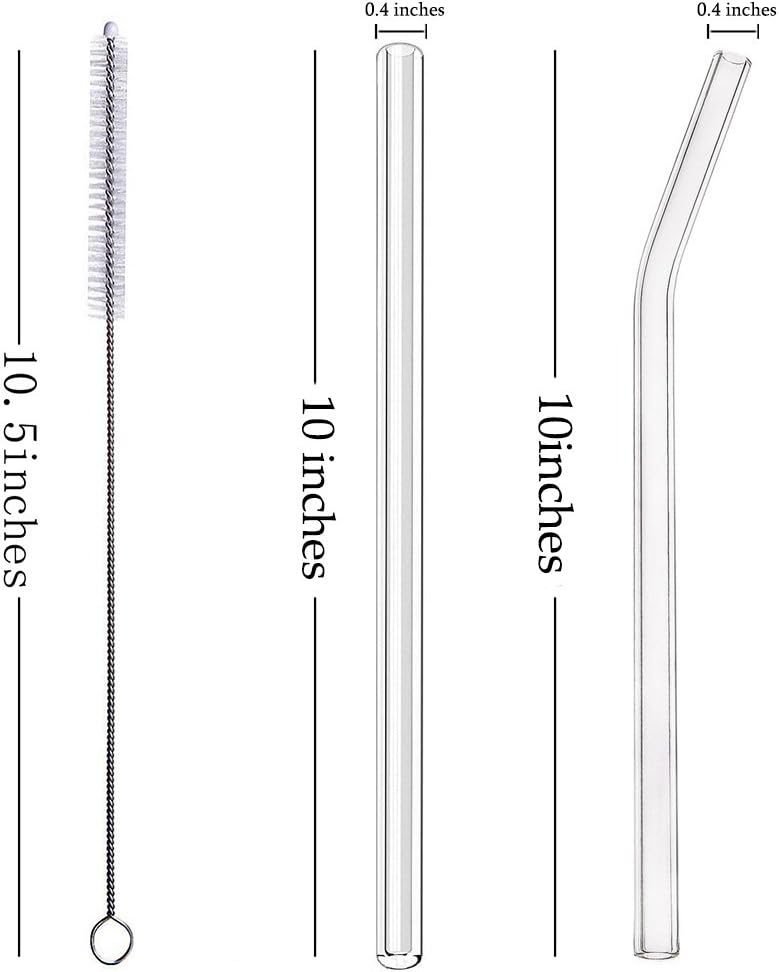 ALINK Skinny Clear Glass Straws, 10.5" x 7 mm Long Reusable Drinking Straws for 30 oz 20 oz RTIC/YETI Stanley Tumblers, Mason Jars, Pack of 8 with 2 Cleaning Brush
