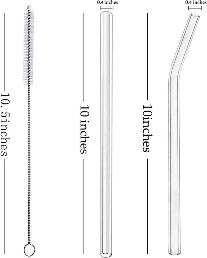 ALINK Skinny Clear Glass Straws, 10.5" x 7 mm Long Reusable Drinking Straws for 30 oz 20 oz RTIC/YETI Stanley Tumblers, Mason Jars, Pack of 8 with 2 Cleaning Brush