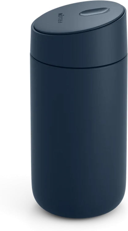 Fellow 12 oz Carter Slide Travel Mug – One-Handed Slide Lid, Vacuum Insulated Stainless Steel Tumbler with Ceramic Interior for Hot and Cold Drinks, Leak-Proof and Dishwasher Safe, Hazy Blue