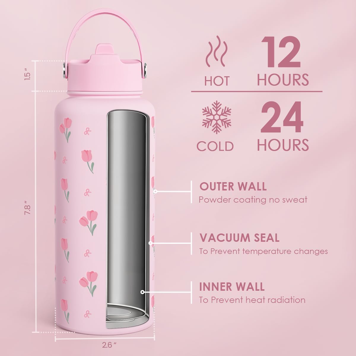 SANDJEST Pickleball Gift for Women, Water Bottle Stainless Steel 32oz with Lid & Straw, Sport Insulated Bottles Gifts for Girls Friends Teens Birthday Christmas