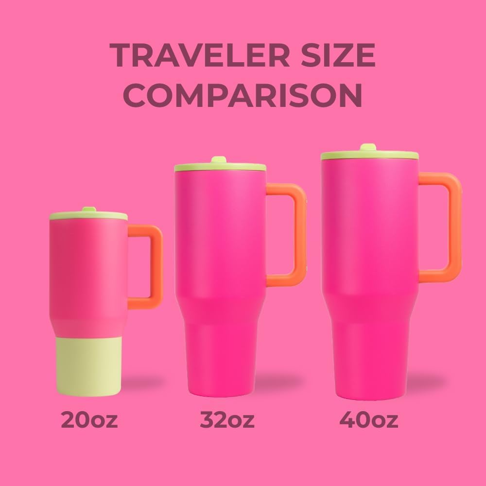 HydroJug Traveler - 40 oz Water Bottle with Handle & Flip Straw - Fits in Cup Holder, Leak Resistant Tumbler-Reusable Insulated Stainless Steel & Rubber Base - Gifts for Women & Men, Light Blue